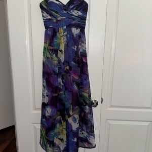Oleg Cassini Strapless Dress in Purple and Blue